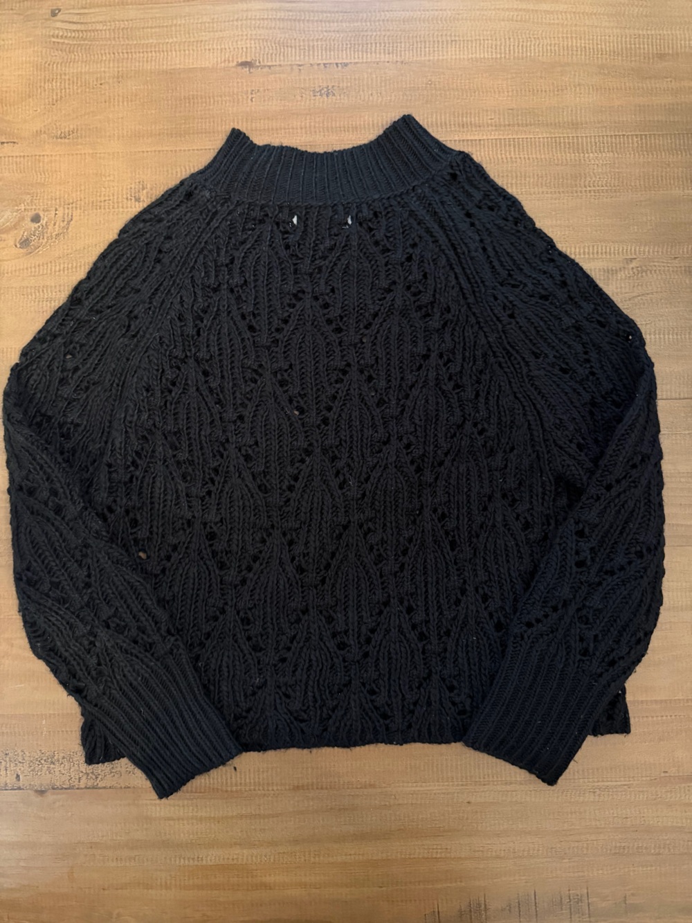 John + Jenn Black Open-Knit Sweater with Mock Neck